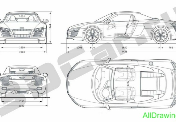 Audi R8 Spider (2009) (Audi P8 Spider (2009)) - drawings (drawings) of the car